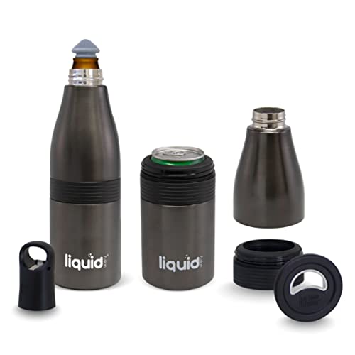 Grand Fusion Icy Bev Kooler 2.0 Insulated Bottle, 3-in-1 Thermos (Bottle Insulator, Can Insulator, and Water Bottle), Stainless Steel and Vacuum Insulated Water Bottle, Platinum