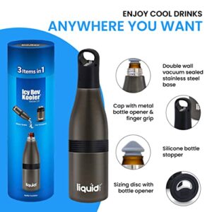 Grand Fusion Icy Bev Kooler 2.0 Insulated Bottle, 3-in-1 Thermos (Bottle Insulator, Can Insulator, and Water Bottle), Stainless Steel and Vacuum Insulated Water Bottle, Platinum