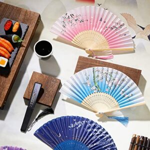 Barydat 6 Pieces Folding Fans Chinese Style Bamboo Handheld Fans Vintage Silk Fabric Holding Fan Foldable for Wedding Dancing Cosplay Party Wall Decoration