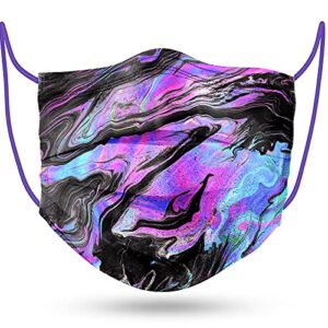 nihealth 50pcs purple/black tie-dye adults disposable face masks tomorotec individually wrapped purple liquid flowing pattern 3-ply masks