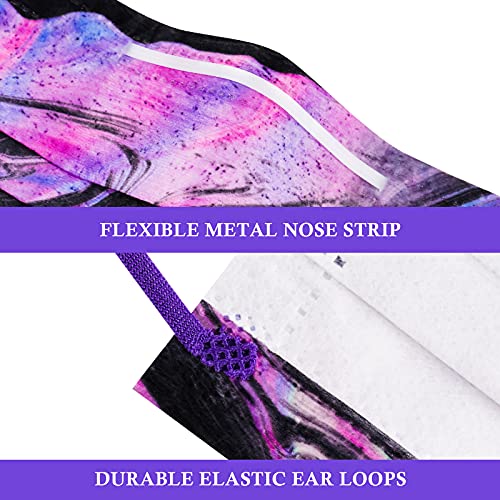 NiHealth 50PCS Purple/Black Tie-Dye Adults Disposable Face Masks Tomorotec Individually Wrapped Purple Liquid Flowing Pattern 3-Ply Masks