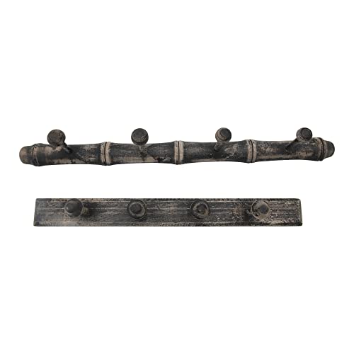 Creative Co-Op Reclaimed Wood Distressed Finish and 4 Hooks Each, Set of 2 Wall Décor, Black