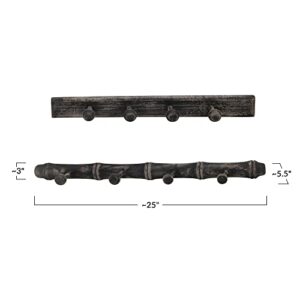 Creative Co-Op Reclaimed Wood Distressed Finish and 4 Hooks Each, Set of 2 Wall Décor, Black