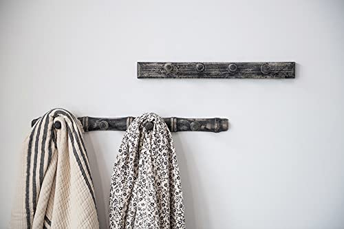 Creative Co-Op Reclaimed Wood Distressed Finish and 4 Hooks Each, Set of 2 Wall Décor, Black