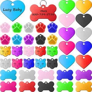 40 pieces pet id tag colorful blank dog tags personalized dog tags aluminum pet name with bone paw heart cat head shape pet name phone number id craft tags with holes for dogs cats pets
