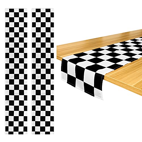 2 Pieces Checkerboard Racing Theme ​Flag Black and White Polyester Tablecloths Buffalo Check Table Runners Farmhouse Picnic Table Cover for Anniversary Checkerboard Party Birthday (12.6 x 72 Inch)