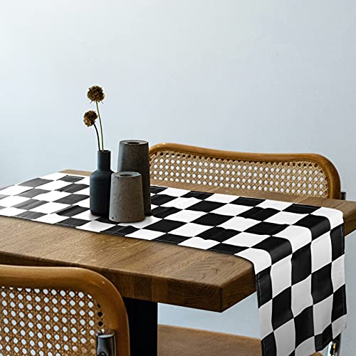 2 Pieces Checkerboard Racing Theme ​Flag Black and White Polyester Tablecloths Buffalo Check Table Runners Farmhouse Picnic Table Cover for Anniversary Checkerboard Party Birthday (12.6 x 72 Inch)
