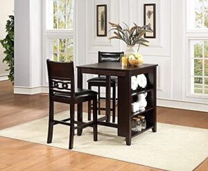 new classic furniture gia counter table with two chairs and storage shelf, 30-inch, ebony