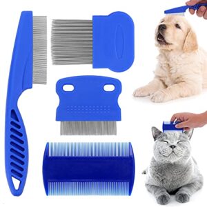 molain cat dog flea comb, pet tear stain remover comb set pet dog cat grooming comb (4 pieces)