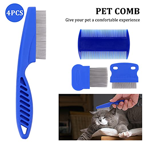 Molain Cat Dog Flea Comb, Pet Tear Stain Remover Comb Set Pet Dog Cat Grooming Comb (4 Pieces)