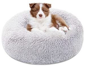 calming donut cat and dog bed, anti anxiety cuddler round calming donut for small/medium/large pets, machine wash puppy bed furniture, high pillow, provide warm indoor pet bed (23", grey)