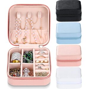 hicarer 4 pieces small travel jewelry boxes pu leather jewelry organizer box portable travel jewelry organizer cases for rings earrings necklace, for girls women