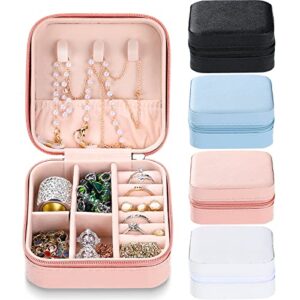 Hicarer 4 Pieces Small Travel Jewelry Boxes PU Leather Jewelry Organizer Box Portable Travel Jewelry Organizer Cases for Rings Earrings Necklace, for Girls Women