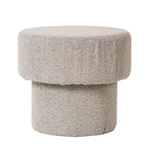 bloomingville round bouclé fabric upholstered pouf, grey