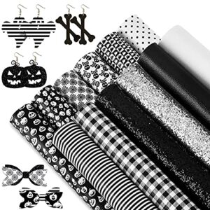 whaline halloween faux leather sheets 8 x 12 inch pumpkin ghost cat spider web synthetic leather fabric glittery black silver white faux leather for halloween diy craft earring hair bow, 12 sheet