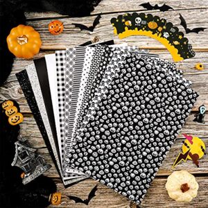 Whaline Halloween Faux Leather Sheets 8 x 12 Inch Pumpkin Ghost Cat Spider Web Synthetic Leather Fabric Glittery Black Silver White Faux Leather for Halloween DIY Craft Earring Hair Bow, 12 Sheet