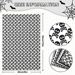 Whaline Halloween Faux Leather Sheets 8 x 12 Inch Pumpkin Ghost Cat Spider Web Synthetic Leather Fabric Glittery Black Silver White Faux Leather for Halloween DIY Craft Earring Hair Bow, 12 Sheet