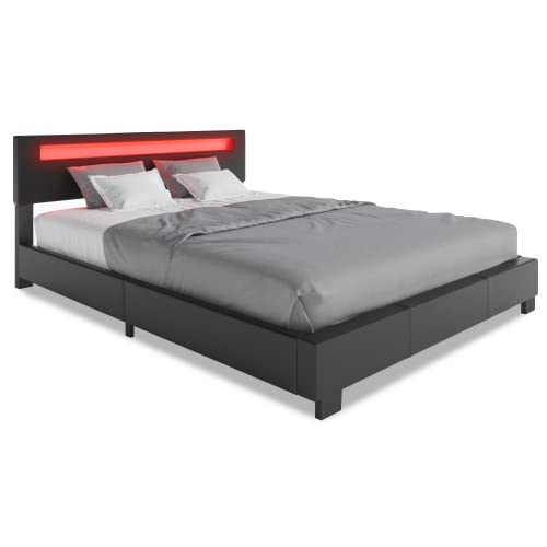 ZTOZZ Parma LED Bed Frame Twin Size - Contemporary Modern Low Profile Platform Bed with 16 Colors LED Adjustable headboard and PU Leather Upholstery - Black Color