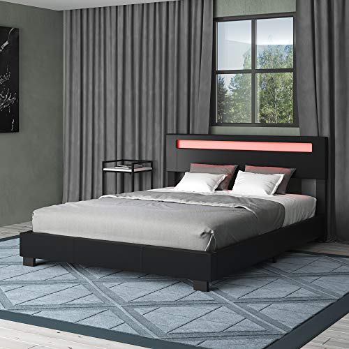 ZTOZZ Parma LED Bed Frame Twin Size - Contemporary Modern Low Profile Platform Bed with 16 Colors LED Adjustable headboard and PU Leather Upholstery - Black Color