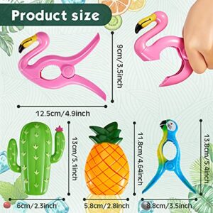 4 Pieces Cute Beach Towel Clips Flamingo Parrot Cactus Pineapple Chair Clips Plastic Lounge Chair Clamps Portable Towel Holders Clips for Home Beach Pool Lounge Chairs Supplies Accessories