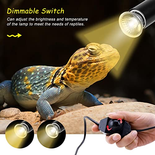 1-Pack Black Dimmable Adjustable Reptile Clamp Heat Lamp Fixture Holder with 3-Pack 30W Sun Basking Spot Lamp, Flexible Clamp Lamp Stand with Clip for Aquarium, Reptiles,Lizard, Turtle, Snake