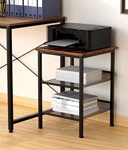 EKNITEY Printer Stand with Storage - 3 Tier Industrial Printer Shelf End Side Table Home and Office