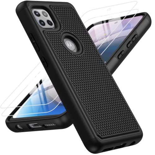 for Motorola One 5G Ace (One 5G UW Ace) Case: Dual Layer Protective Heavy Duty Cell Phone Cover Shockproof Rugged with Non Slip Textured Back - Military Protection Bumper - 6.7inch (Matte Black)