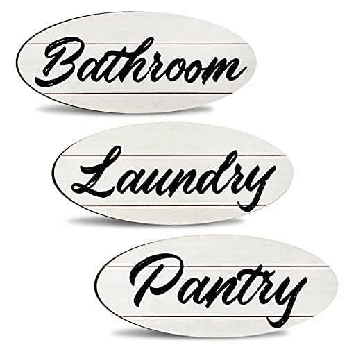 3 Pieces Farmhouse Bathroom Signs Pantry Signs Wall Decor Laundry Wooden Signs Rustic Hanging Bathroom Pantry Laundry Wood Art Printed Decor for Home Door Room Wall Decoration (Cute Style)