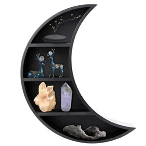 xbelmber crescent moon shelf, wooden moon shelf for crystals， essential oil shelf- wall decor for bedroom, dorm, living room, nursery （black）
