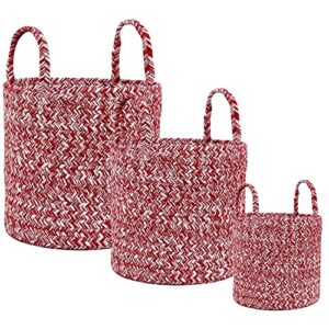 super area rugs farmhouse plant basket / planter multi purpose open top bin with handles, cotton rope basket, 8-inch, 10-inch and 12-inch red & white