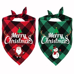 stmk 2 pack christmas plaid dog bandanas, merry christmas holiday plaid dog bandanas for large medium dog christmas costume decorations (red & green, santa & snowman)