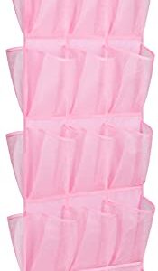 AOODA Hanging Kids Shoe Organizer for Closet Rod Double Sided 30 Large Pockets Baby Shoe Rack for Toddler Shoe Holder With Rotating Hanger For Barbie, Baby Nursery, (Pink)