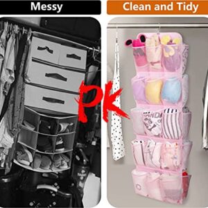 AOODA Hanging Kids Shoe Organizer for Closet Rod Double Sided 30 Large Pockets Baby Shoe Rack for Toddler Shoe Holder With Rotating Hanger For Barbie, Baby Nursery, (Pink)
