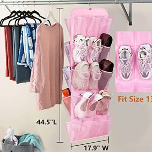 AOODA Hanging Kids Shoe Organizer for Closet Rod Double Sided 30 Large Pockets Baby Shoe Rack for Toddler Shoe Holder With Rotating Hanger For Barbie, Baby Nursery, (Pink)