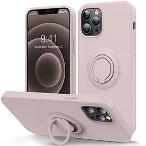 mocca compatible with iphone 12 pro max phone case 6.7 inch with ring kickstand | super soft microfiber lining | anti-scratch full-body shockproof protective case for iphone 12 pro max - pink sand