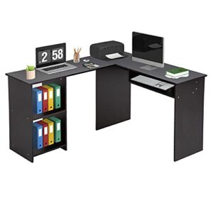 paylesshere 55" l shaped desk,corner computer desk corner gaming desk for small spaces study writing table workstation with storage shelves for home office, black