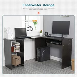 PayLessHere 55" L Shaped Desk,Corner Computer Desk Corner Gaming Desk for Small Spaces Study Writing Table Workstation with Storage Shelves for Home Office, Black