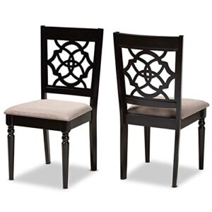bowery hill sand fabric espresso finished 2-piece dining chair set