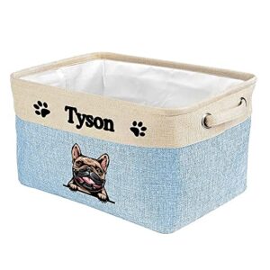 malihong personalized foldable storage basket with lovely dog french bulldog collapsible sturdy fabric pet toys storage bin cube with handles for organizing shelf home closet, blue amd white