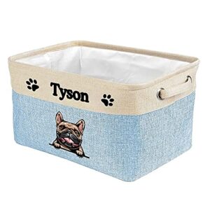 MALIHONG Personalized Foldable Storage Basket with Lovely Dog French Bulldog Collapsible Sturdy Fabric Pet Toys Storage Bin Cube with Handles for Organizing Shelf Home Closet, Blue amd White