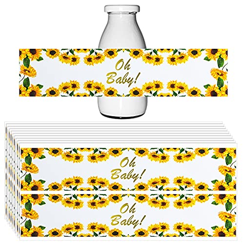 40 Pieces Sunflower Baby Shower Water Bottle Labels Floral Water Bottle Labels Waterproof Sunflower Bottle Sticker Labels for Baby Shower Gender Reveal Birthday Baby Sprinkle Party Decoration Supplies