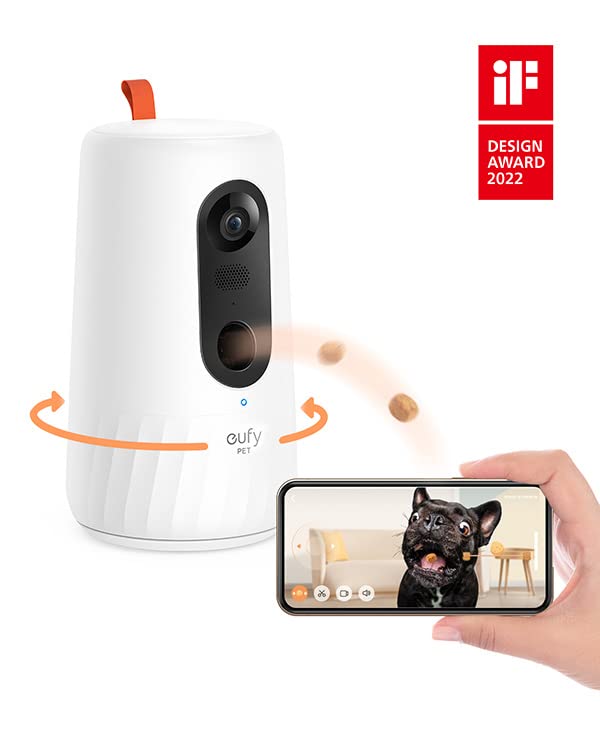 eufy Pet Camera for Dogs and Cats, On-Device AI Tracking and Pet Monitoring, 360° View, 1080p Dog Camera with Treat Dispenser, Doggy Diary, Local Storage, 2-Way Audio, Phone App, No Monthly Fee