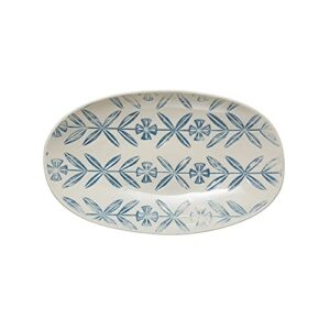 creative co-op hand-painted and debossed stoneware platter serving tray serveware, 12.25", blue & white