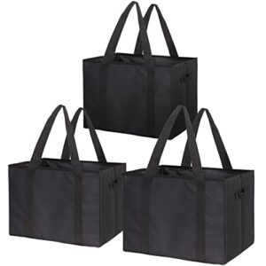 3-pack reusable grocery bags collapsible box bag for groceries shopping foldable heavy duty tote set with extra long handles & reinforced bottom