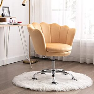 CIMOTA Desk Chair Velvet Cute Adjustable Vanity Chair Modern Home Office Chair Scalloped Task Chair with Wheels for Teens Adults Bedroom/Study/Make Up/Computer Room, Yellow