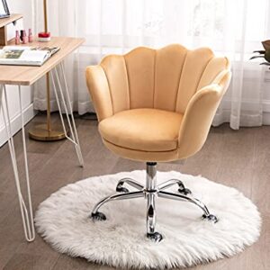 CIMOTA Desk Chair Velvet Cute Adjustable Vanity Chair Modern Home Office Chair Scalloped Task Chair with Wheels for Teens Adults Bedroom/Study/Make Up/Computer Room, Yellow