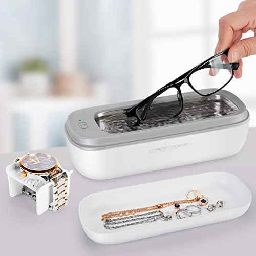 Jewelry Ultrasonic Cleaner for Gold Silver Ring Earring All Jewelry, Small Sonic Cleanser Machine for Eyeglass Watch Coin Retainer at-Home or Travel Use(300ML)