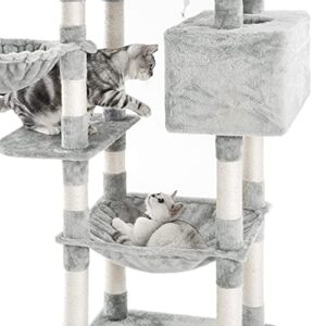 Kilodor Tall Cat Tree, 75inch Cat Tower Multi Level Condo with Large Hammocks, Scratching Posts,Plush Perches Cat Activity Center Light Gray