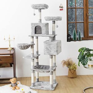 Kilodor Tall Cat Tree, 75inch Cat Tower Multi Level Condo with Large Hammocks, Scratching Posts,Plush Perches Cat Activity Center Light Gray