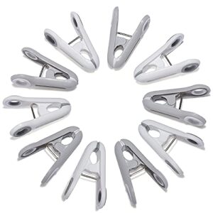 traceless clothes pins12pcs,plus plastic clips with soft tpe grip,non-slip drying-clothing pins beach towel clips clothes pins,food bag clips for outdoor home kitchen clothespins clothespin